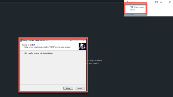 A screenshot of installing the RD Viewer in PDQ Connect.